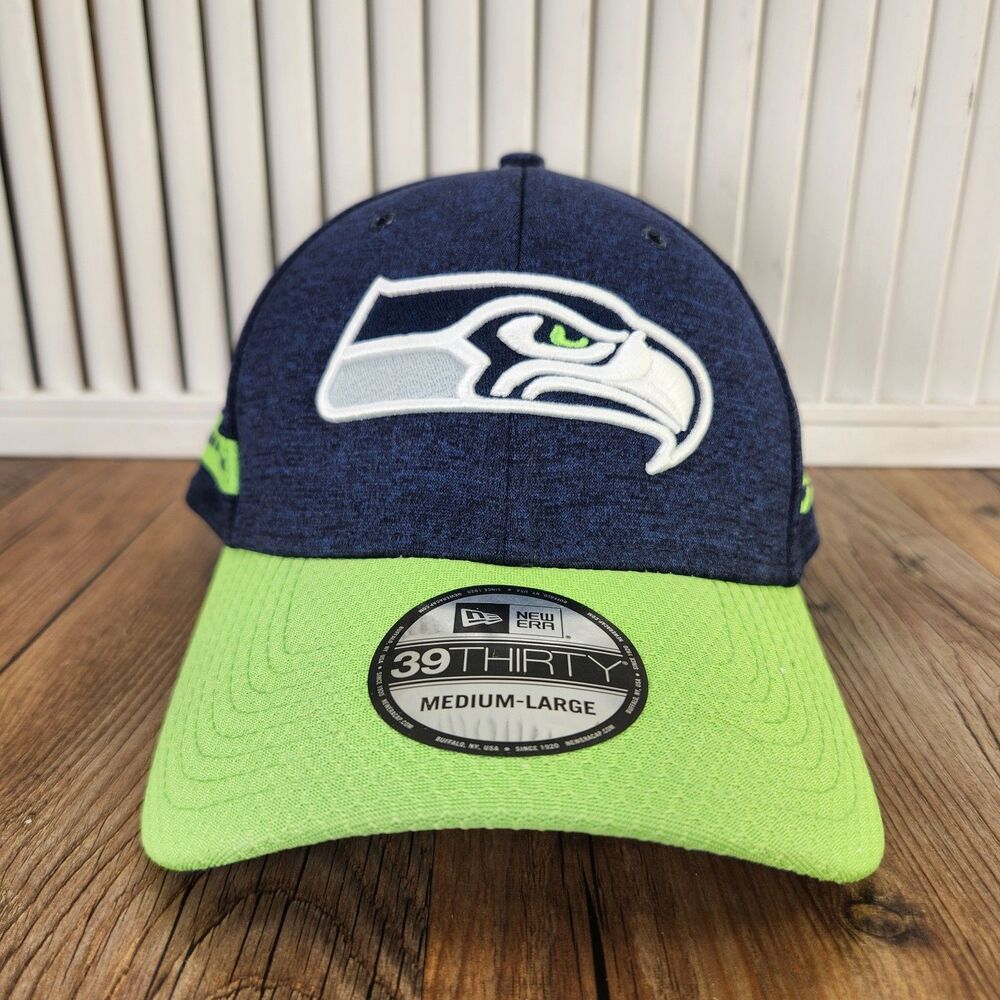 New Era 39thirty Seattle Seahawks Fitted Ball Cap Heathered Blue Green M/L Hat - Picture 2 of 12